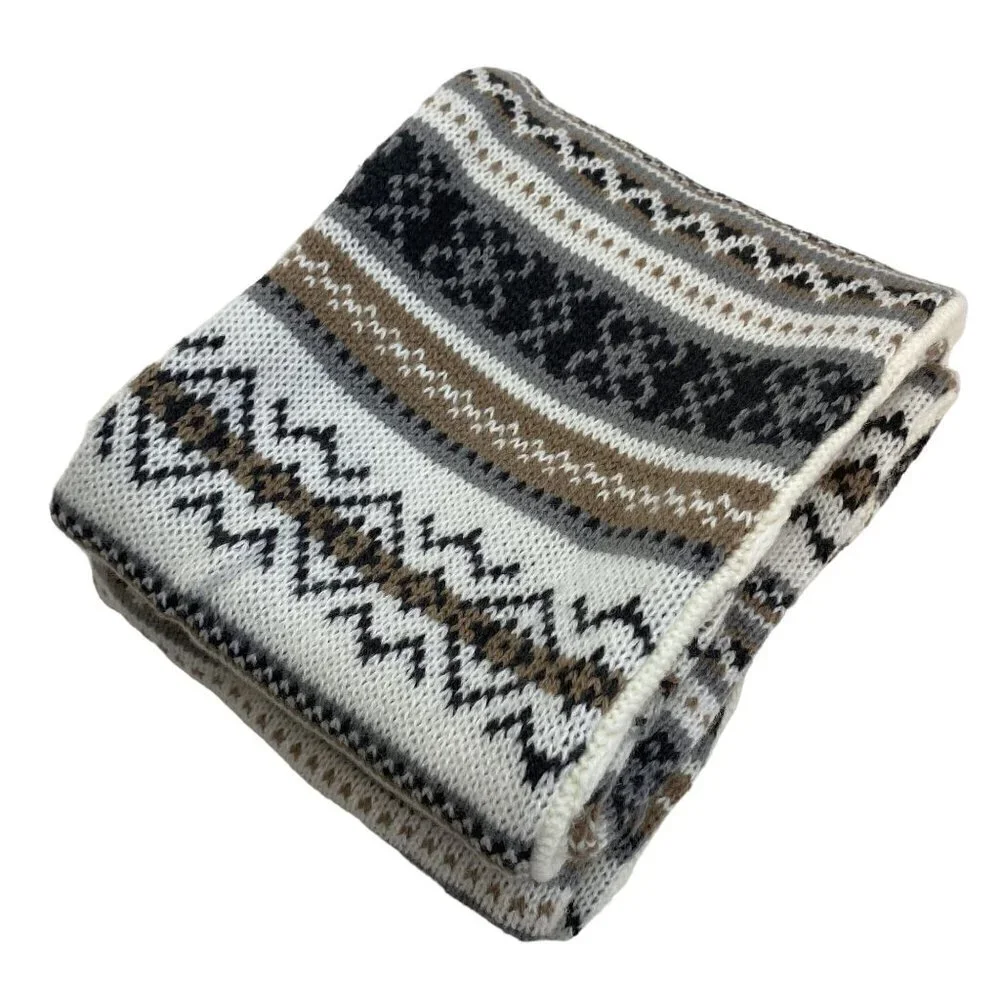 Muk Luks Infinity Loop Scarf Fair Isle Knit Ivory Beige Gray Reversible Nordic